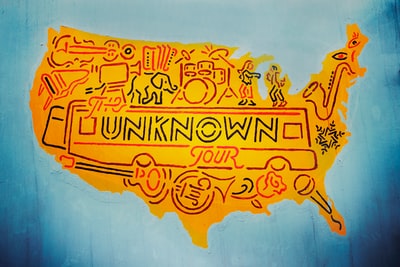 橙色未知之旅美国地图插图
